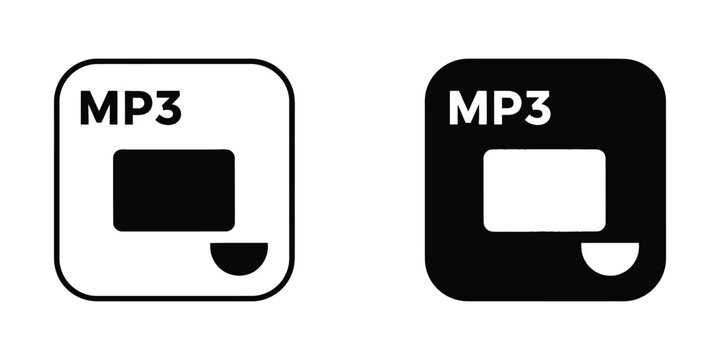 Set of MP3 audio file format icons in black and white styles for digital media interface design