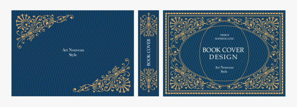 Elegant horizontal vintage book cover design with ornate Art Nouveau corner ornaments, decorative frame, and gold accents. Luxurious retro style for publications, albums, posters, and premium layouts.