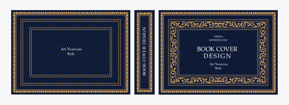 Elegant horizontal vintage book cover design with ornate Art Nouveau frame, decorative gold border, and luxurious retro style for publications, albums, posters, and premium layouts