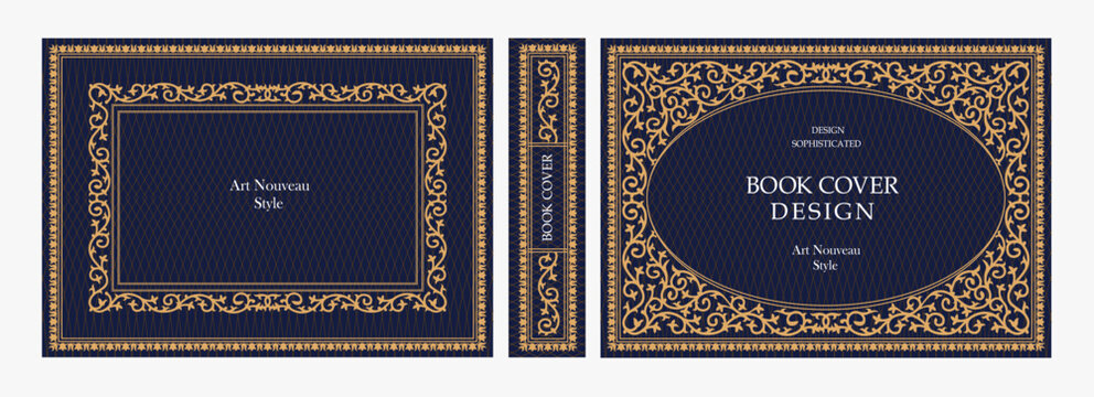 Elegant horizontal vintage book cover design with ornate Art Nouveau frame, decorative gold border, and luxurious retro style for publications, albums, posters, and premium layouts