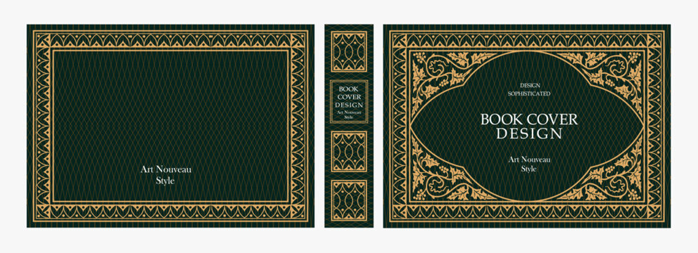 Elegant horizontal vintage book cover design with ornate Art Nouveau frame, decorative floral border, and luxurious retro style for publications, albums, posters, and premium layouts