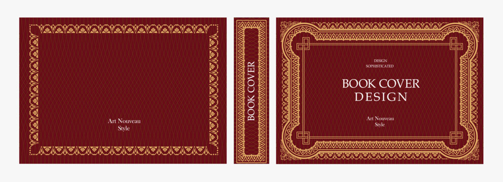 Elegant horizontal vintage book cover design with ornate Art Nouveau frame, decorative border, and luxurious retro style for publications, albums, posters, and premium layouts