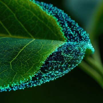Digital network on green leaf