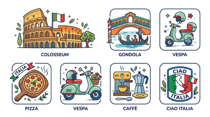 Italian Food and Travel Icons. © ayu