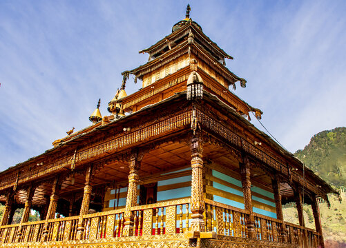 Angel view of Wooden carving Samsheshwar Devata Temple at Yamunotri