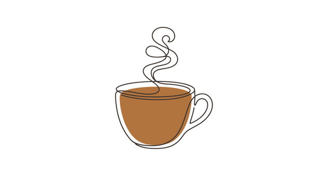Steaming hot coffee cup with handle.