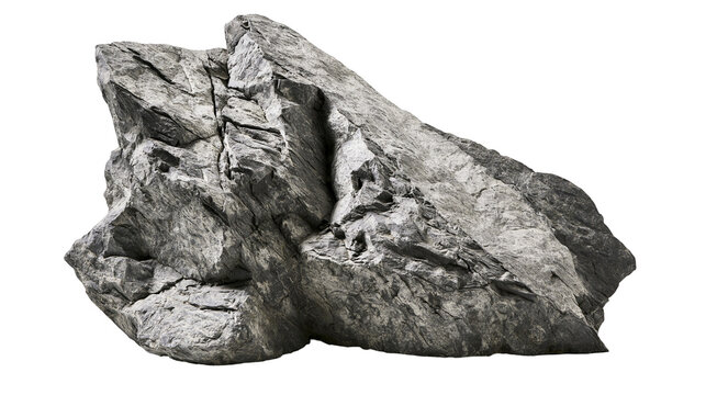 Jagged grey stone with rough texture, isolated on transparent background