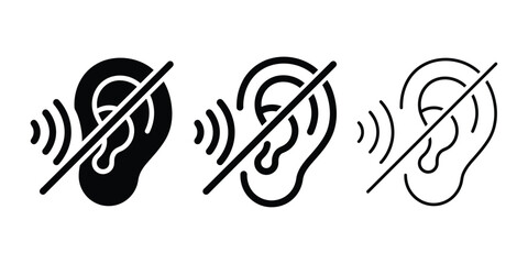 Obraz premium Deafness icon silhouette vector, bold outline and line art isolated illustration
