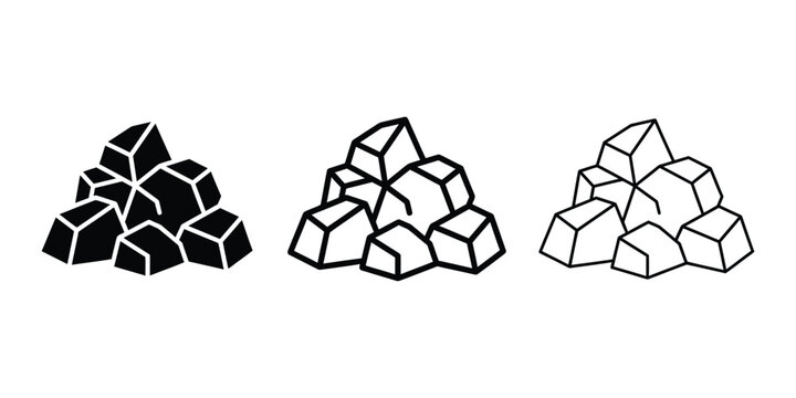 Crushed stone icon silhouette vector, bold outline and line art isolated illustration