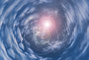 Fototapeta premium Tunnel from clouds background texture watercolor fairy-tale design unusual colorful