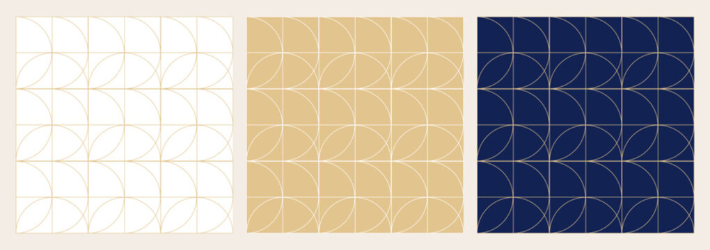 Luxury geometric semicircle line art seamless pattern background with elegant gold lines vector set