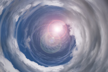 Fototapeta premium Tunnel from clouds background texture watercolor fairy-tale design unusual colorful