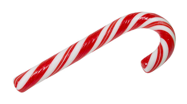 Red and white striped candy cane, isolated on transparent background