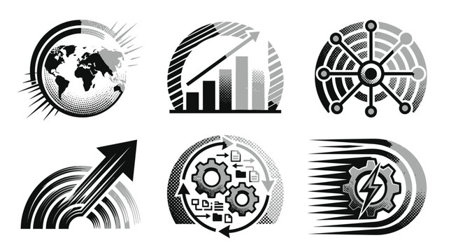 Business icons with gears and graphs.