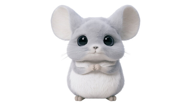 Cute fluffy gray chinchilla with big eyes, isolated on transparent background