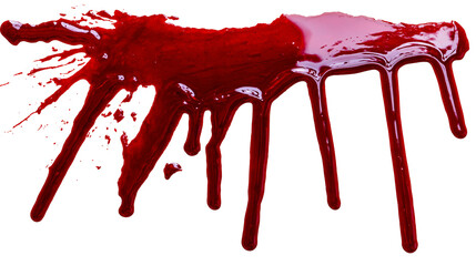 Viscous red blood splattered and dripping, isolated on transparent background © Petra