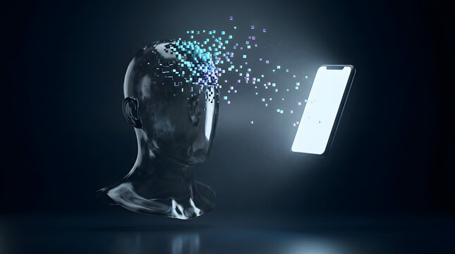 Abstract digital addiction concept with dopamine overload, glowing screens, fragmented attention, anxiety and cyber fatigue in surreal 3D style. AI Generated.