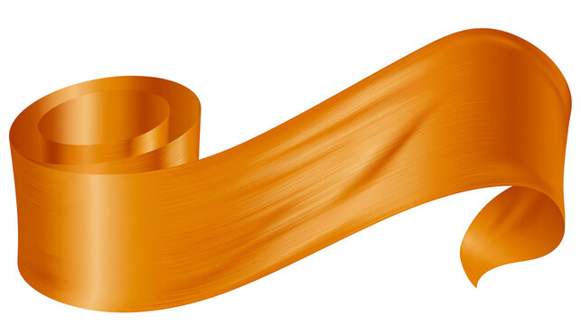 Orange satin ribbon scroll, isolated on transparent background