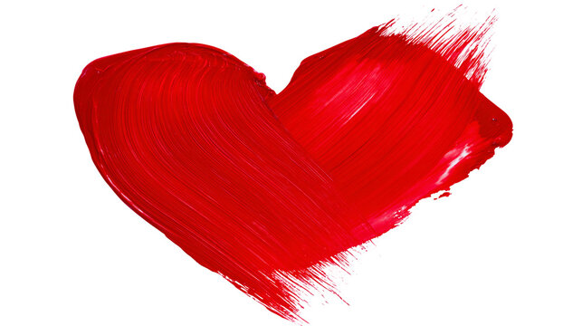 Thick red paint brush stroke forming a heart shape, isolated on transparent background