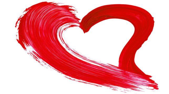 Bold red heart shape painted with thick brush strokes, isolated on transparent background