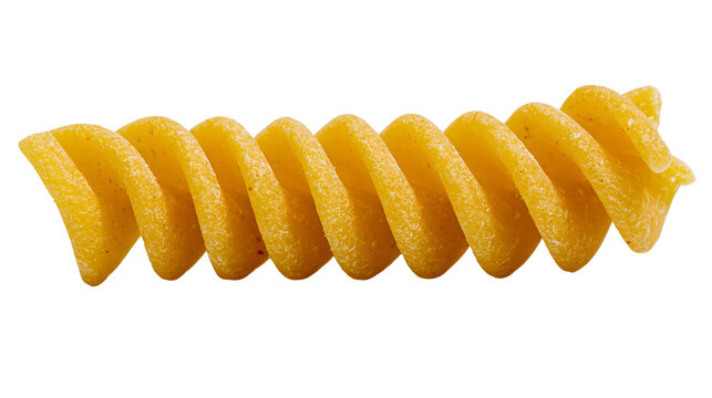 Golden fusilli pasta spiral shape, isolated on transparent background