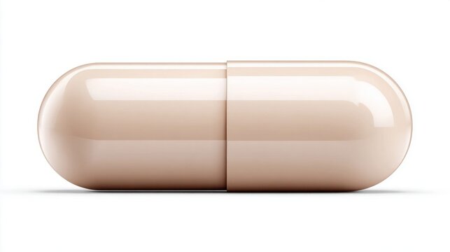 Single beige capsule on a white background, representing medication or supplements
