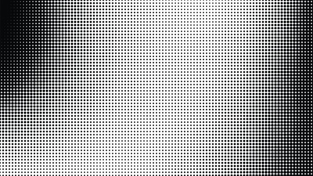 Abstract panoramic black and white halftone background with irregular grid and wavy gradient dot texture