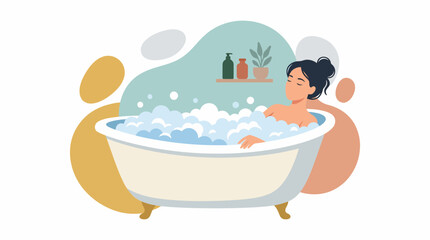 Naklejka premium Woman Relaxing in Bubble Bath for Mental Wellness and Self Care