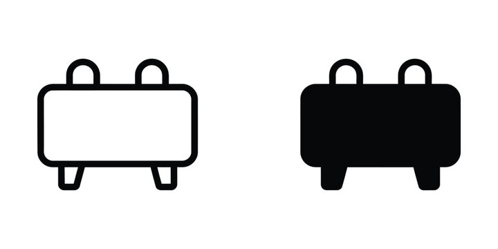 Gymnastics pommel horse icon set in outline and solid black style for sports equipment design
