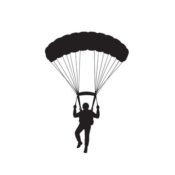 Parachutist with Open Parachute Silhouette Vector Icon
