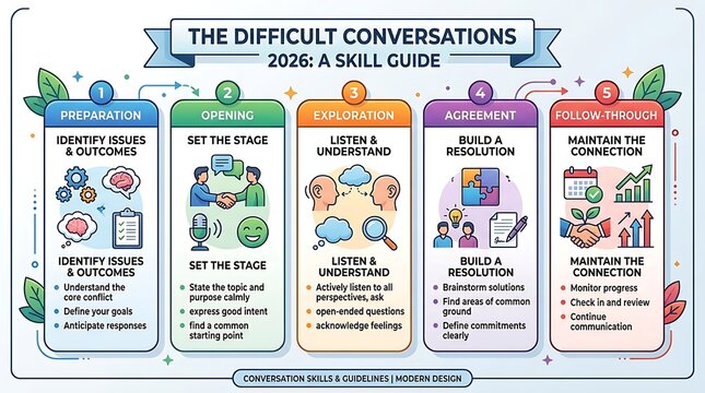 Infographic guide for managing difficult conversations in five steps