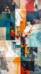 Fototapeta premium A vibrant abstract composition with a tree-like central element, showcasing a mosaic-like pattern