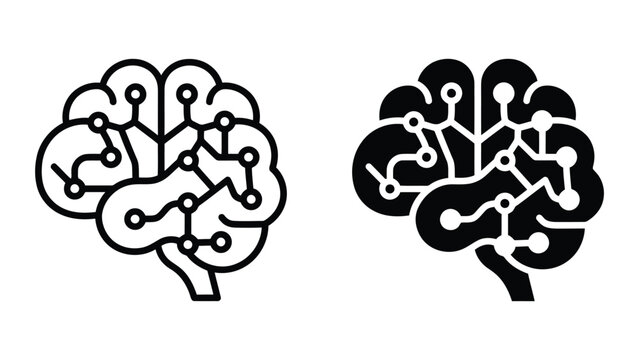 Human brain with neural network circuit lines vector icon set for neuroscience and cognitive science and artificial intelligence research and human mind technology integration themes