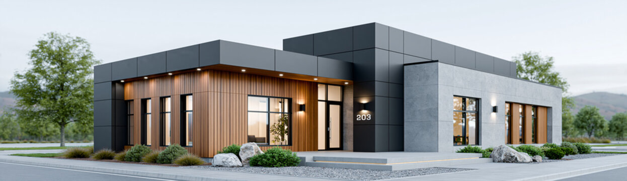 Magazine-style image portraying the rise of smart housing developments tailored for aging populations, featuring modern, accessible homes in a tranquil suburban setting.