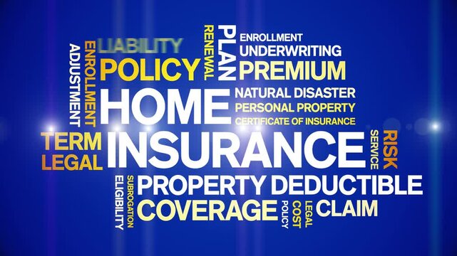 Home insurance animated word cloud-text design animation tag kinetic typography seamless loop.
