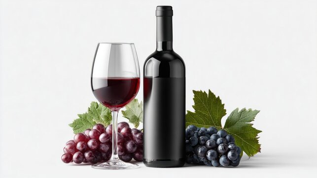Rich red wine with grapes and lush foliage