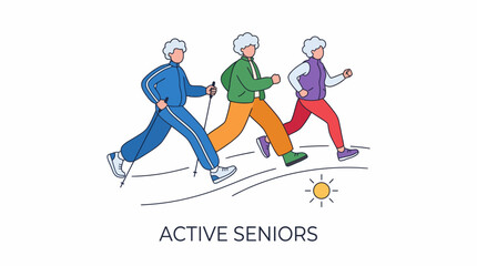 Obraz premium vector illustration of three active senior people jogging or running together outside on a sunny day, promoting healthy lifestyle and fitness for older adults.