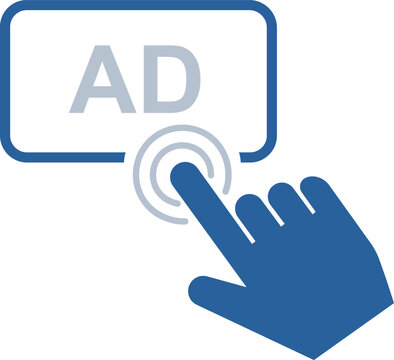 Bluehand clicking digital ad on screen finger touchscreen
