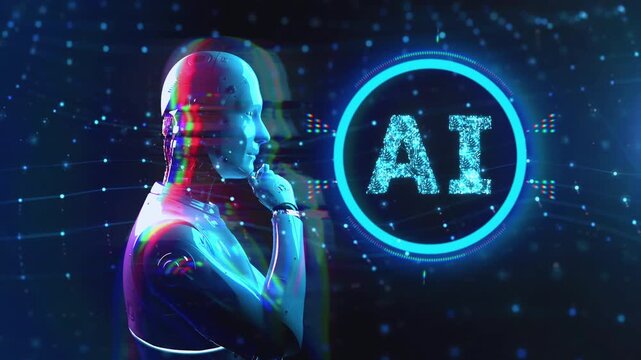 Artificial intelligence thinking robot concept technology