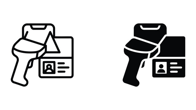 Barcode scanner device with identification card icon set in flat vector style for security check and identity verification and access control systems for business and facility management
