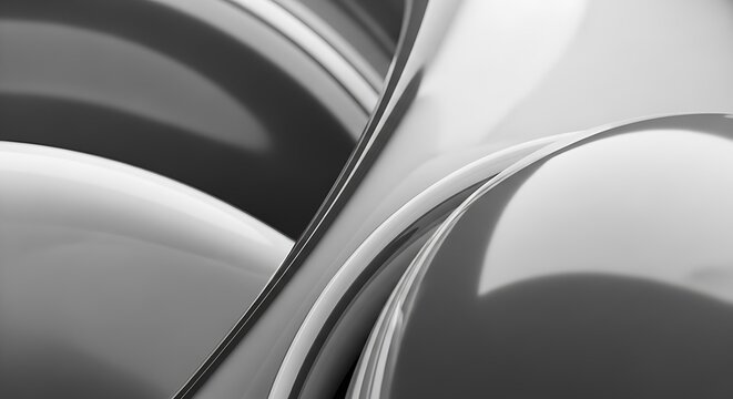 Abstract grayscale image of fluid, glossy shapes reflecting light.  Curves and depth create a dynamic feel