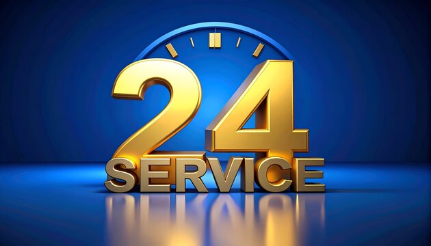 Modern service availability concept featuring &ldquo;24 Service&rdquo; text, symbolizing dependable support, convenience, and around-the-clock solutions.