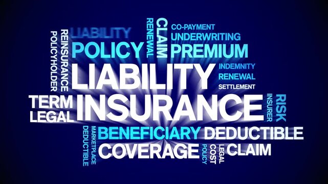 Liability insurance animated word cloud-text design animation tag kinetic typography seamless loop.