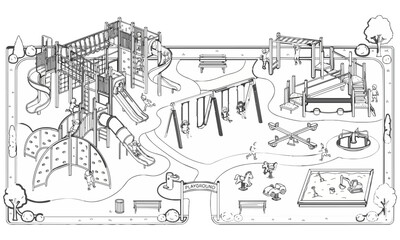 Obraz premium Children outdoor playground park line art vector illustration
