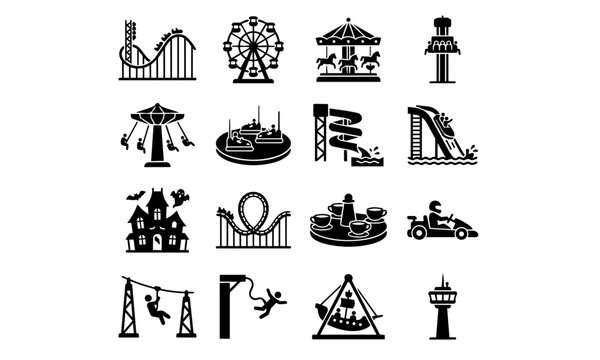 Amusement park rides icons set vector illustration