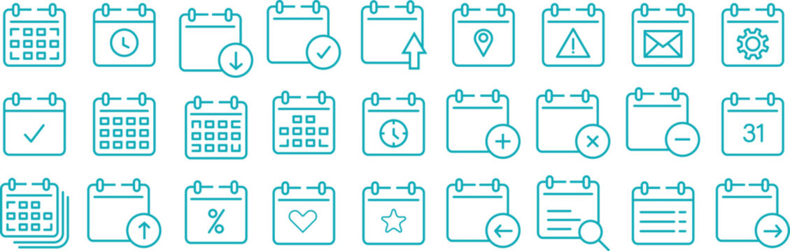 Minimalist line calendar icon design for modern timebox dashboard layout systems, containing high-quality clean flat vector illustration elements.