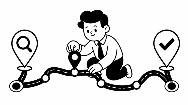 Cartoon man fixing broken chain with tools.