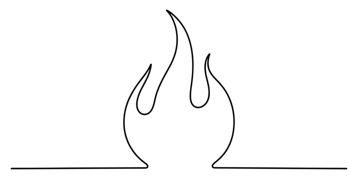 Minimalist continuous single line drawing of a simple fire flame icon