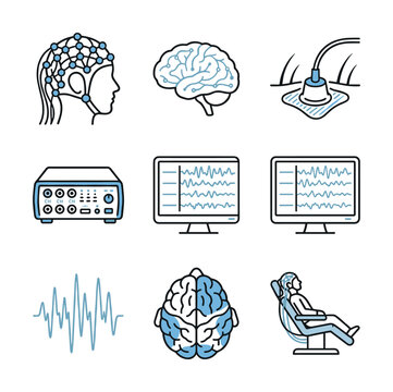 Electroencephalogram brain scanning medical diagnostic icons