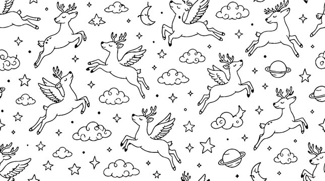 Whimsical Pegasus and Unicorn Pattern Design.